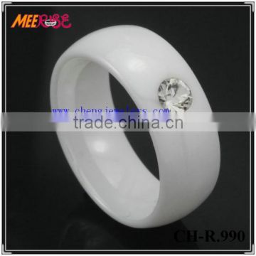 Shiny ladies white ceramic diamond ring single diamond ring for engagement