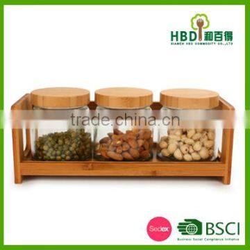 Air Tight Glass Canister Sets With Wooden Rack