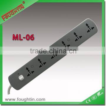 6 gang multi socket extension cord with main switch and light power extension socket