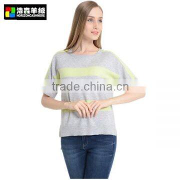 Roll Neck Short Sleeve Pullover With Pea Green Stripe, Fancy Grey Half Sleeve Cashmere Pullover photo-3