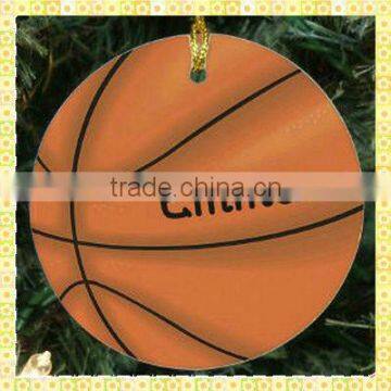 Customized Printing Round Glass Basketball Ornament For 2014 Christmas Gifts