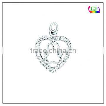 Zinc alloy Silver heart pawprint hollow crystal Pendant