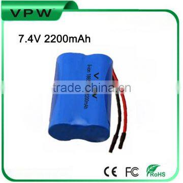 Good quality Cylinder lithium ion widely use 7.4V 2200mah 18650 battery for electric equipment