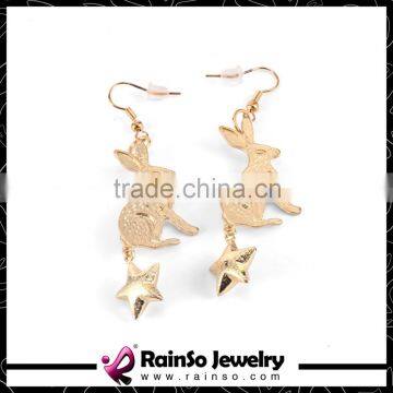 Gold Rabbit Dangle Earrings with a Star in Tail