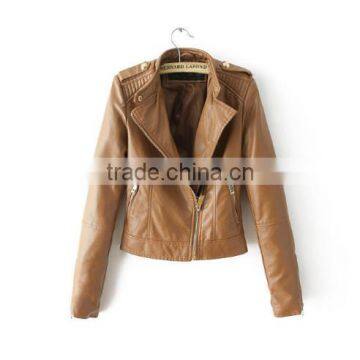 OEM Service Autumn&Winter Long Sleeves Ladies Sexy Winter Jackets Brown PU Leather Lady Jackets