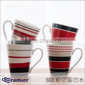 Ceramic new bone china conical mug with red black stripes