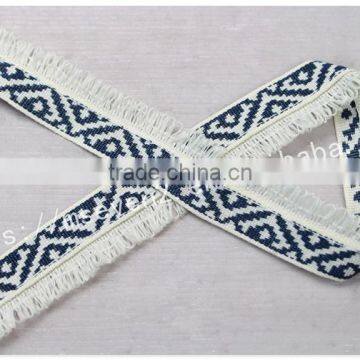 Newest Design Polyester 2 cm Width Ethnic Woven Webbing With Fringe photo-6