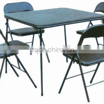 Square folding table and four folding chairs