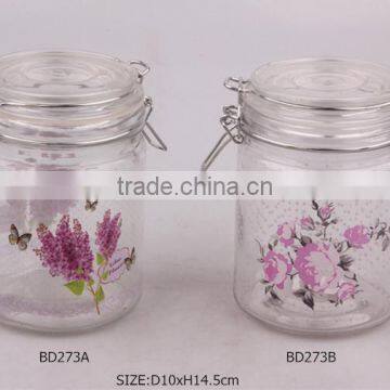Glass Jar With Decal and Glass Clip Top
