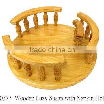 FSC facility Wooden Lazy Susan With Napkin Holder