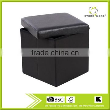 15" Cube Faux Leather Folding Storage Ottoman Black Foot Rest Stool Footrest