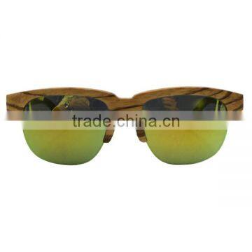 Zebra wood classic half rim round wooden sunglasses