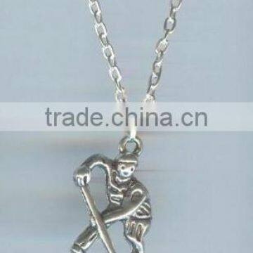 3D hockey payer with stick, nhl charm pendant and necklace