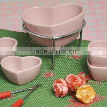 Ceramic Chocolate Fondue Set With Candle and Forks photo-4