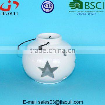 Ball Shape Indoor & Outdoor Hurricane Lantern White Ceramic Tealight Lantern photo-3