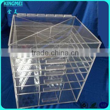 Pop Clear Acrylic Cosmetic Jewelry Display Organizer Box With 7 Drawers& Top Lid