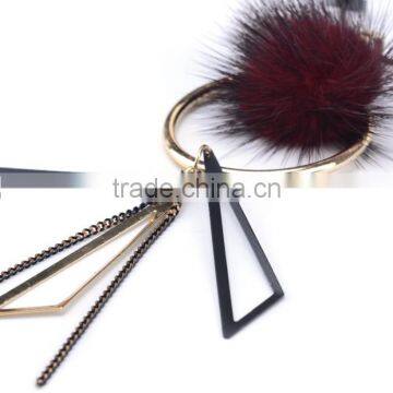 Mink Fur Ball Hoop Triangle Pendant Necklace Hot Selling Geometric Necklace photo-5