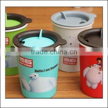 promotional cartoon Plastic juice glass plastic coffee cup,custom coffee cup plastic double walls thermos coffee mug cup