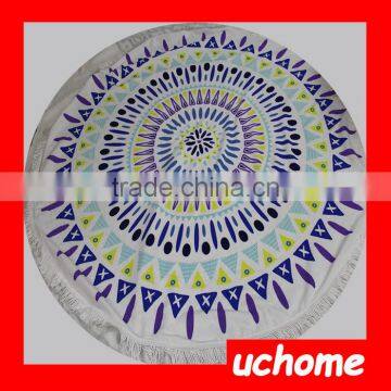 UCHOME High Quality Custom Beach Blanket Reactive Printed Circular 100% Cotton Tassel Beach Towel Round photo-2