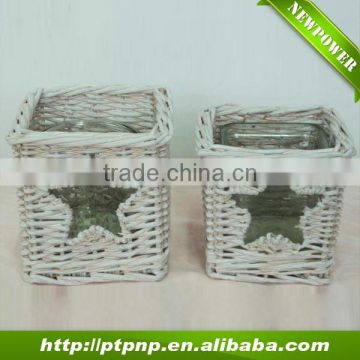 Hollow star design rattan flower pots with glass