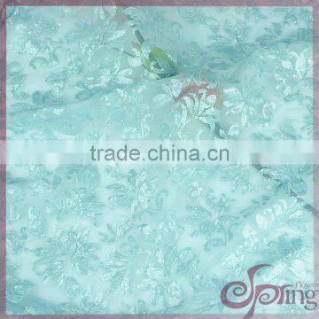 Light blue floral embroidered tulle lace fabric, elegant wholesale sequin fabric