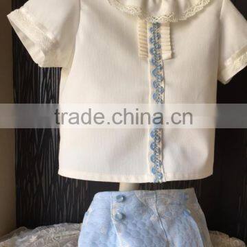 2017Kids Summer Outfit Baby Girls 2 Pcs Clothing Set Baby Falbala Top And Light Blue Short Set Newborn Girls Cotton Clothes Set photo-2