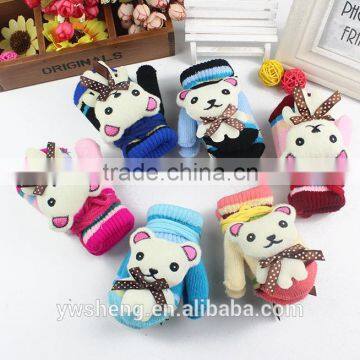 Winter baby children acrylic gloves boys and girls knitted warm cute hanging neck cartoon bear baby gloves