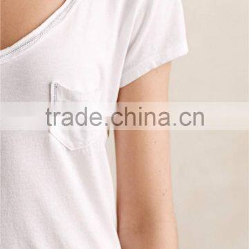Women Knit White Cropped Tops V-neck Soft Cotton Blend Top Tee White T-shirts photo-4