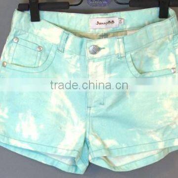 blue-green washed twill shorts for girls age 4-12 years