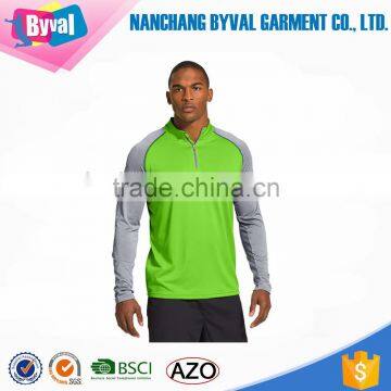 Sports apparel 1/4 zipper 100%polyester long sleeve dry fit shirts half zip shirts quick dry gym wear