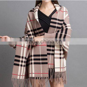 2017 2018 best-sellng western ladies plaid cashmere knitted ponchos