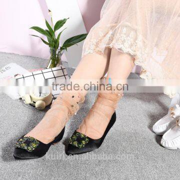 WS-9 Glitter Mesh Socks Sexy Pearl Women Socks Silk Female Transparent Meias Harajuku Funny Sox Elastic