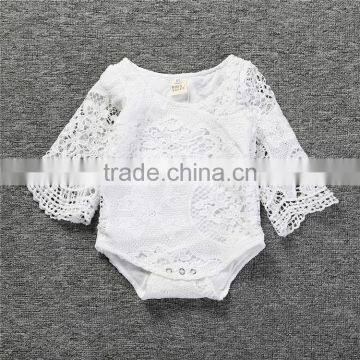 S17522A Newborn Girls White Ruffles Sleeve Sliders Baby Lace Jumpsuits