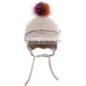 Myfur Real Raccoon Fur Pom Pom Top High Quality Wool Knitting Hat for Children