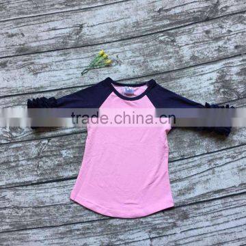 Free Shipping Girls Clothes O-neck Baby Girls Kids Icing Ruffle Raglan Tops Shirts Girls Casual Tops Fall Autumn Top T-shirt photo-2