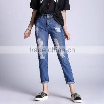 2017 Newest Ladies Plus Size Frayed Solid Jeans Pants photo-2