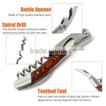 2016 New Arrival Hot Sale Wood Handle Stainless Corkscrew Double Hinge Waiters Wine Bottle Opener photo-6