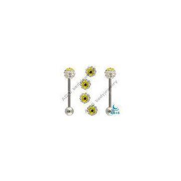 Flower Pattern Yellow Ferido Ball 316l Fashion 14g Tongue Barbell Piercing For Gift