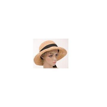 Beige Natural Crochet Raffia Sun Hats / Woman Floppy Sun Hats For Seashore Leisure