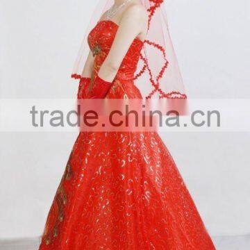 2011 new design red lace wedding veilVG016