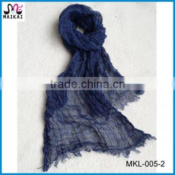 Men and women's fashion linen solid colour crinkle scarf