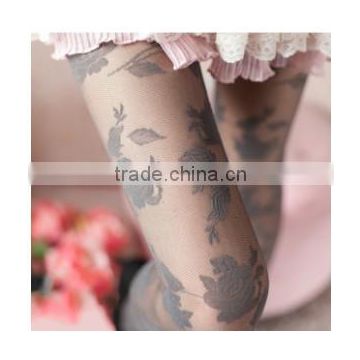 Model Nurse Fall Winter stocking Korean Design Vintage Black Lace Mesh Rose Jacquard Tattoo Totem Women Print pantyhose