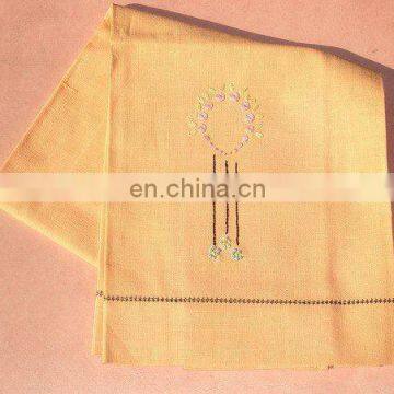 Hemstitched linen tea towel with embroidery