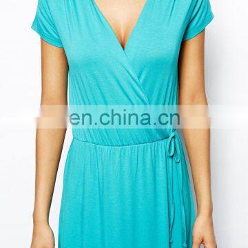 CHEFON Wrap Front Blue Maxi Dress photo-4