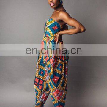 2016 African kitenge designs 100% cotton African Print Strapless Bianca Jumpsuits