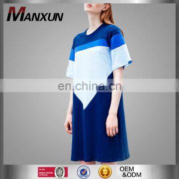 Wholesale Custom Women's High Quality Short Sleeve Jersey Dress Sport T-Shirt Color Block Over Sized Tshirt Dress