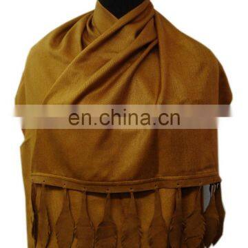 Silk Pashmina With Leather Sued Trim Shawls photo-2