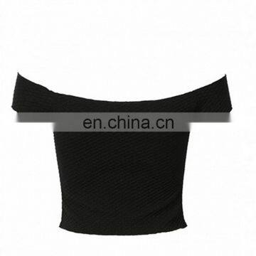 Guangzhou OEM Service Summer New Design Fashion off Shoulder Solid Colour Womens Crop Top photo-3