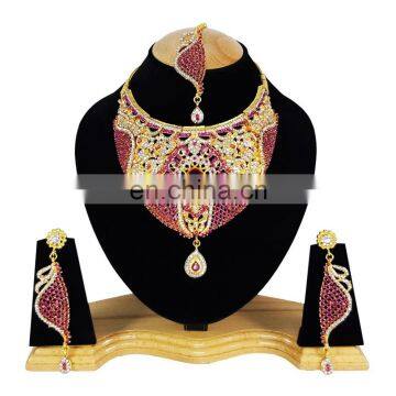 Wedding Designer Gold Plated Bollywood Party wear Jewelry Necklace Set Pink Color