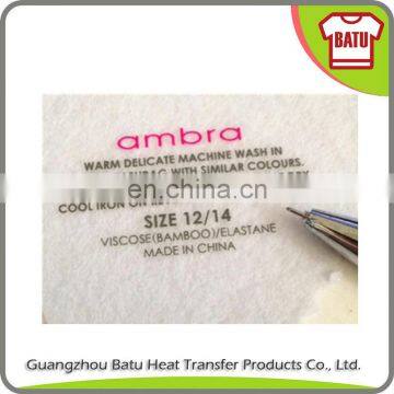 garment use heat transfer printed care labels